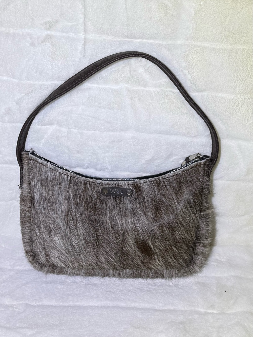 Wild Goose Mable hair on Shoulder Bag in brown & white with brown leather strap